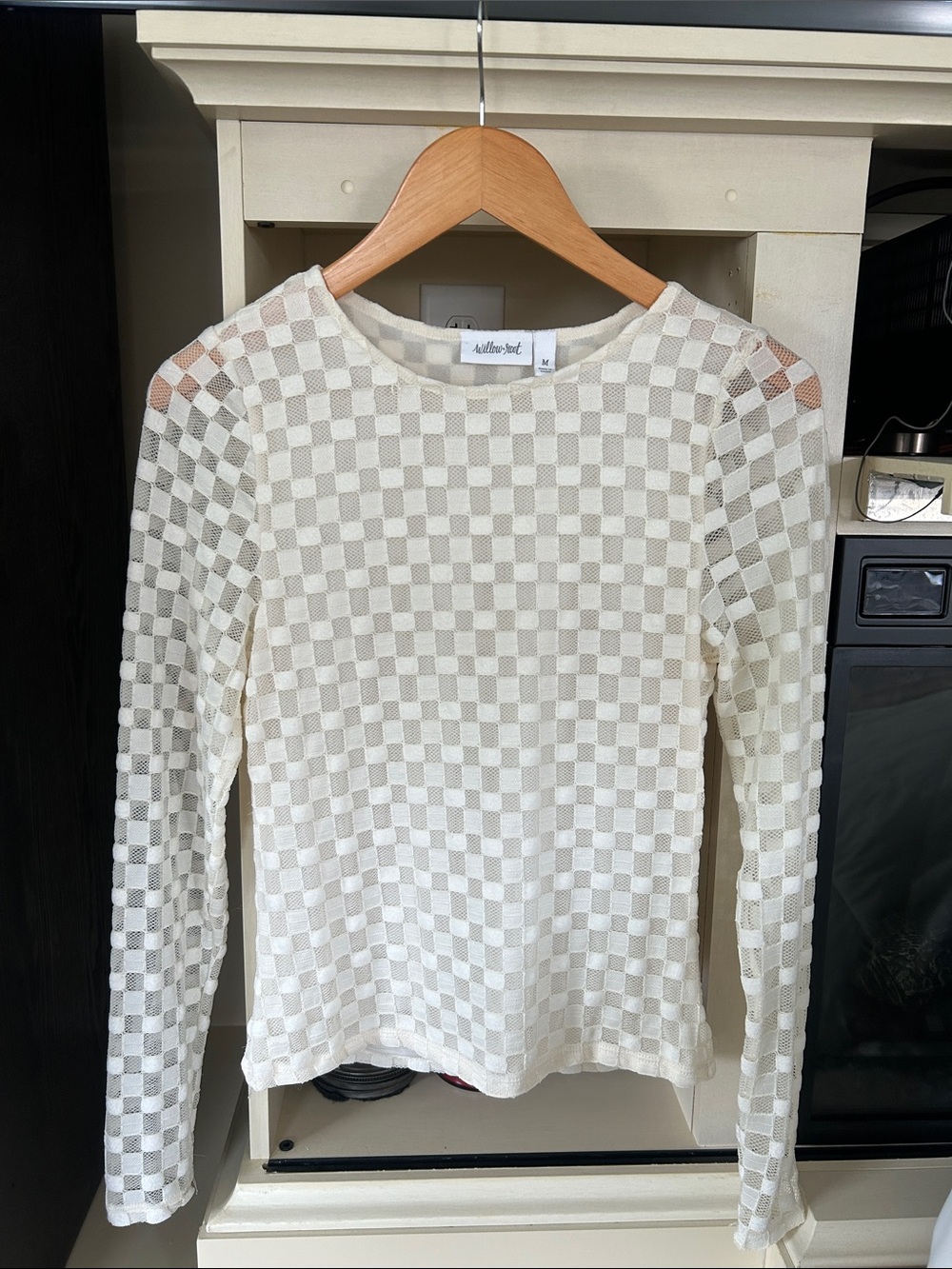 Checkerboard Sheer Crewneck Top - White/Cream by willow and root
